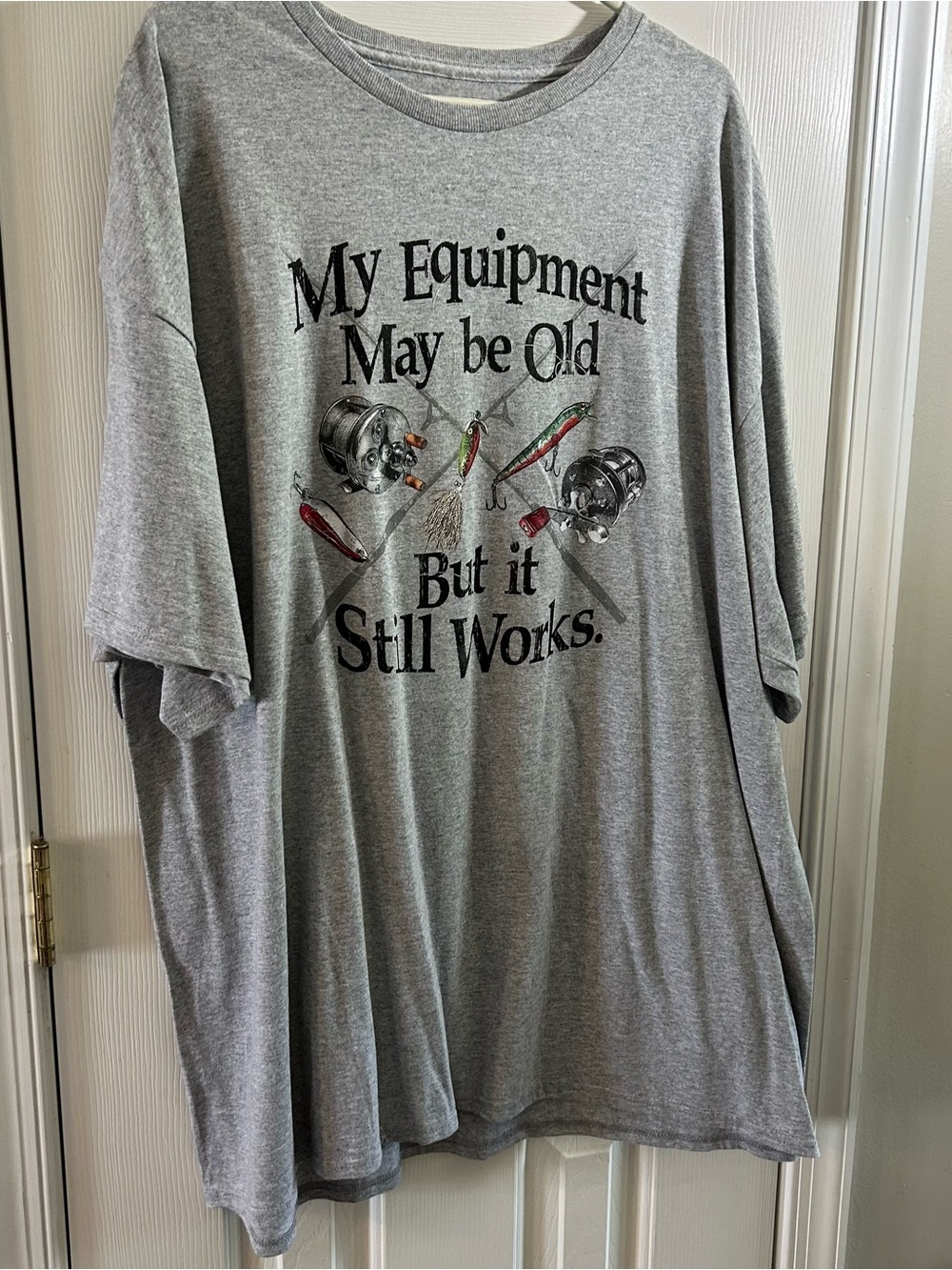 Grey Short Sleeve Graphic Tee with Fishing Slogan